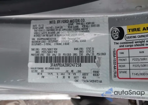 2011 Ford Fusion Sel из США, поврежденный, VIN 3FAHP0JA2BR247258